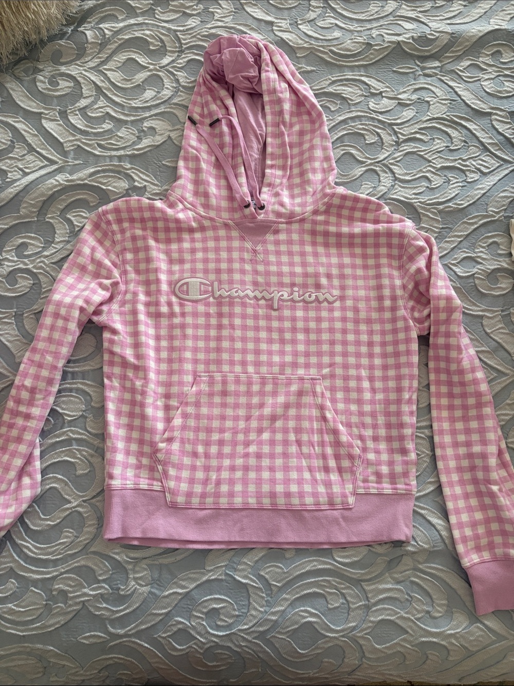 Champion Pink Gingham Pullover Hoodie